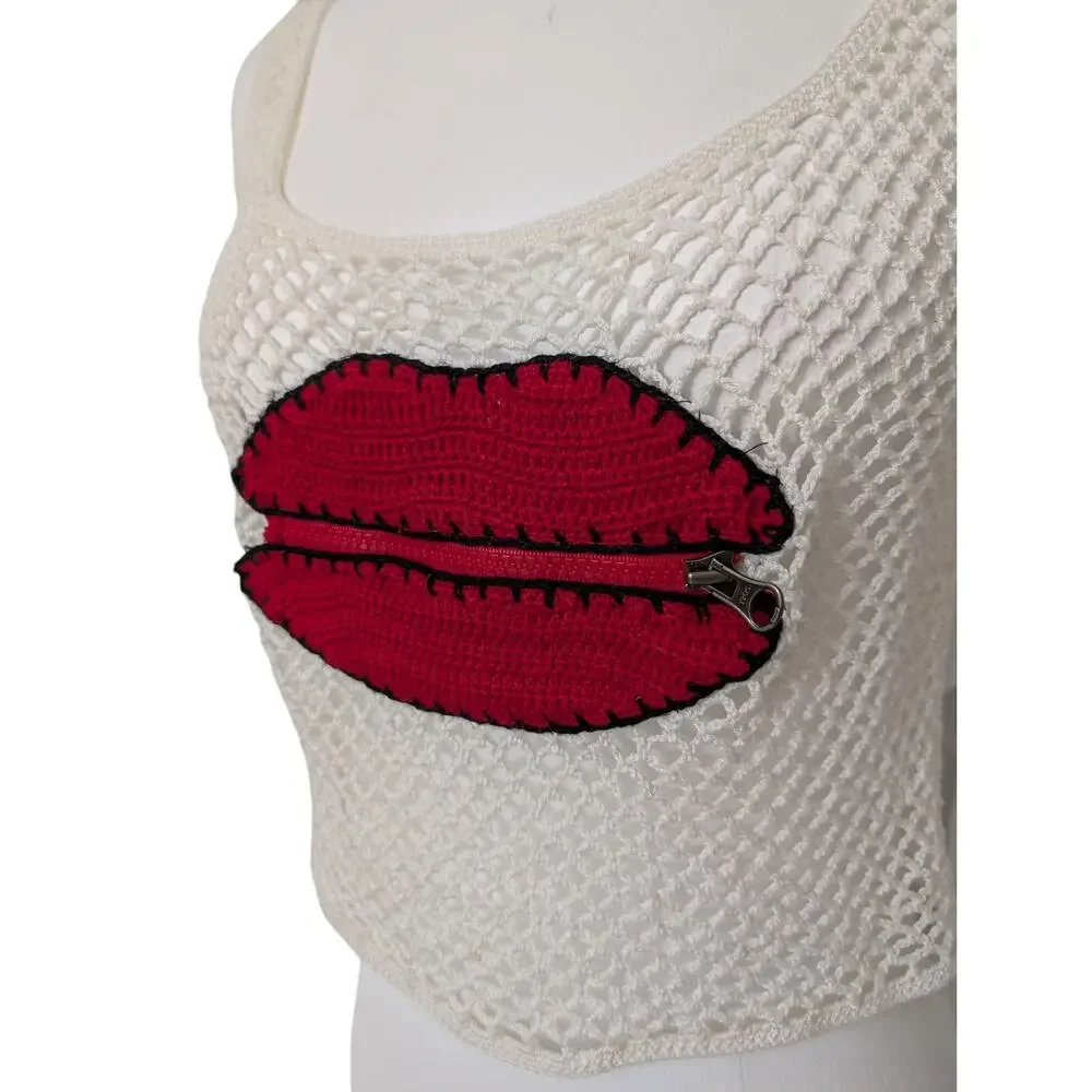 Anna Kosturova Crochet Zipper Lips Pocket Tank Top - Picture 5 of 14
